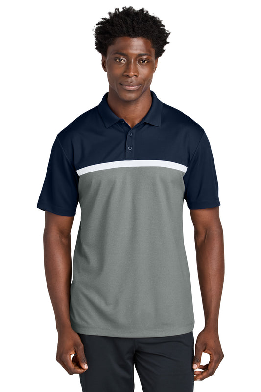Sport-Tek UV Micropique Colorblock Polo ST741 True Navy/ Grey Concrete Heather/ White