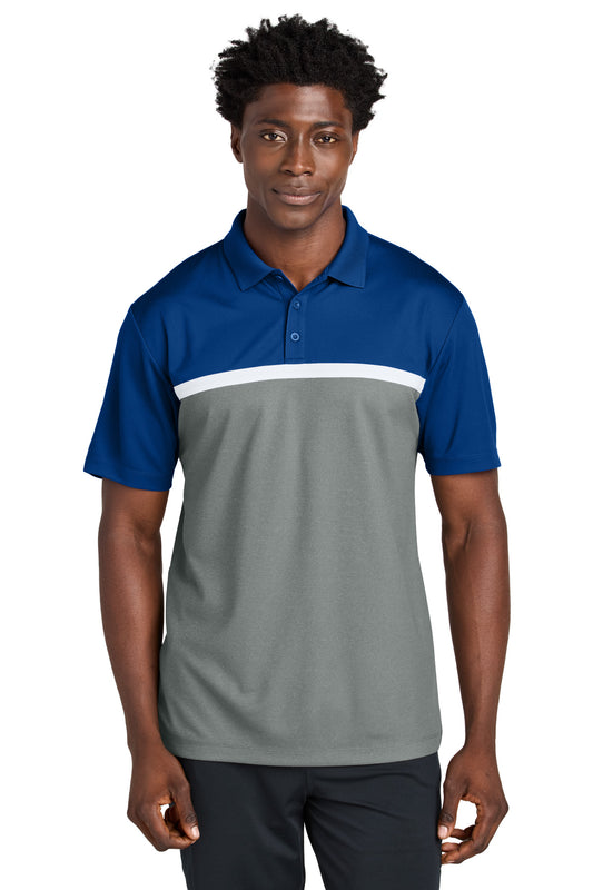 Sport-Tek UV Micropique Colorblock Polo ST741 True Royal/ Grey Concrete Heather/ White