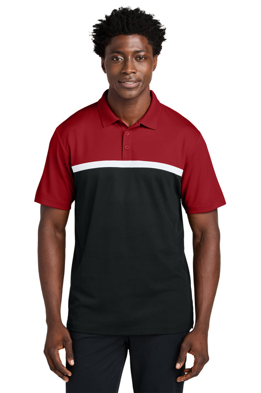 Sport-Tek UV Micropique Colorblock Polo ST741 Deep Red/ Black/ White