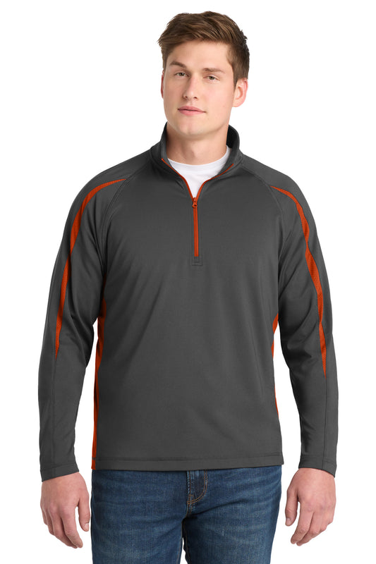 Sport-Tek Sport-Wick Stretch 1/4-Zip Colorblock Pullover ST851 Charcoal Grey/ Deep Orange