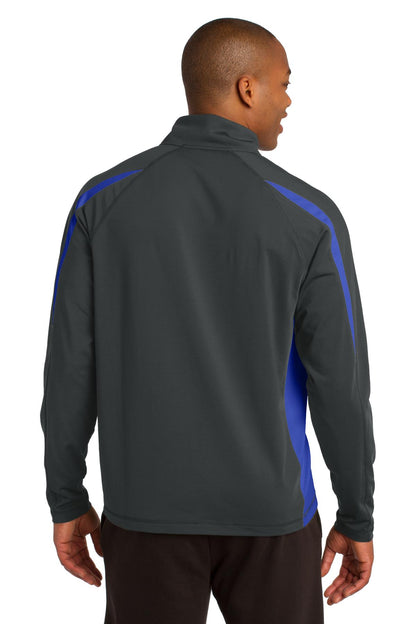 Sport-Tek Sport-Wick Stretch 1/2-Zip Colorblock Pullover. ST851 Charcoal Grey/ True Royal