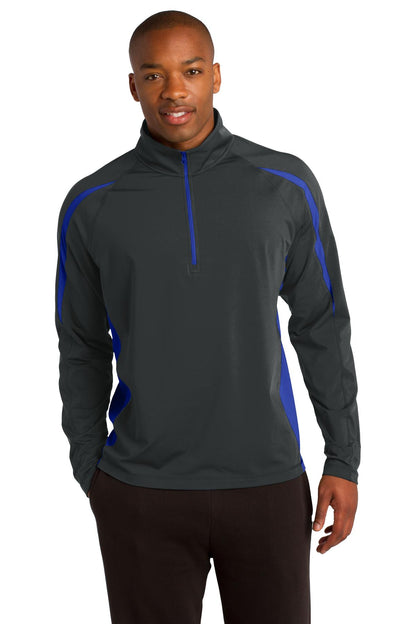 Sport-Tek Sport-Wick Stretch 1/2-Zip Colorblock Pullover. ST851 Charcoal Grey/ True Royal