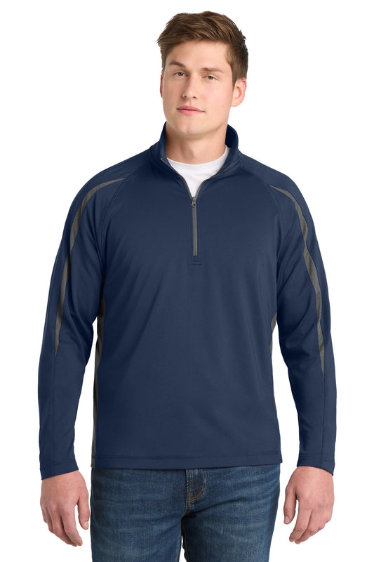 Sport-Tek Sport-Wick Stretch 1/4-Zip Colorblock Pullover ST851 True Navy/ Charcoal Grey