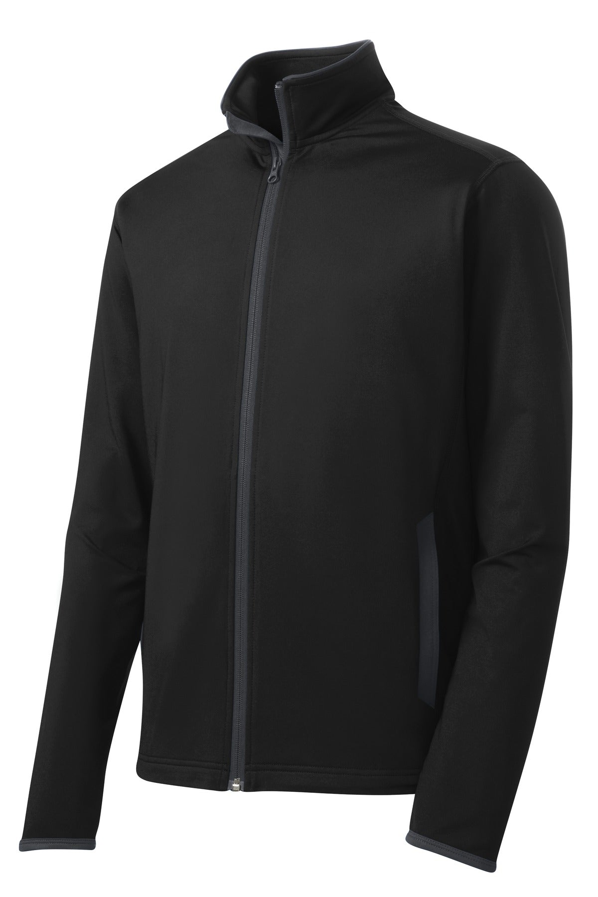 Sport-Tek Sport-Wick Stretch Contrast Full-Zip Jacket.  ST853 Black/ Charcoal Grey