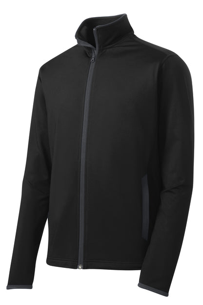 Sport-Tek Sport-Wick Stretch Contrast Full-Zip Jacket.  ST853 Black/ Charcoal Grey