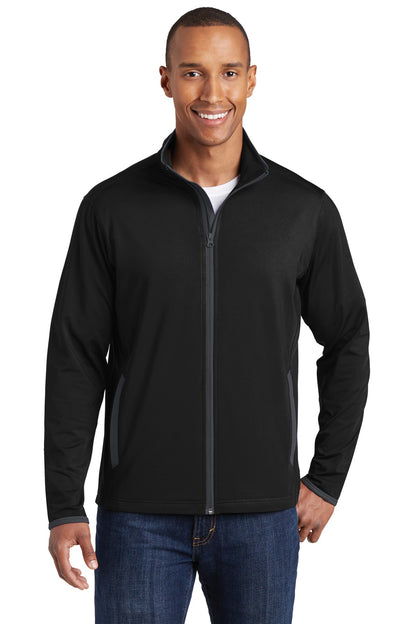Sport-Tek Sport-Wick Stretch Contrast Full-Zip Jacket.  ST853 Black/ Charcoal Grey