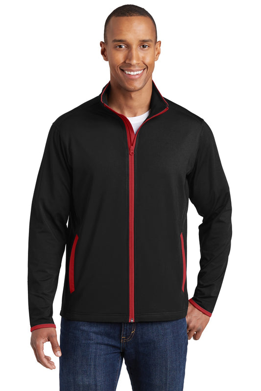 Sport-Tek Sport-Wick Stretch Contrast Full-Zip Jacket.  ST853 Black/ True Red