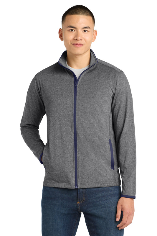 Sport-Tek Sport-Wick Stretch Contrast Full-Zip Jacket ST853 Charcoal Grey Heather/ True Navy