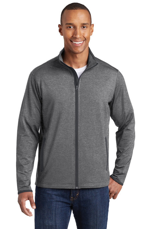 Sport-Tek Sport-Wick Stretch Contrast Full-Zip Jacket.  ST853 Charcoal Grey Heather/ Charcoal Grey