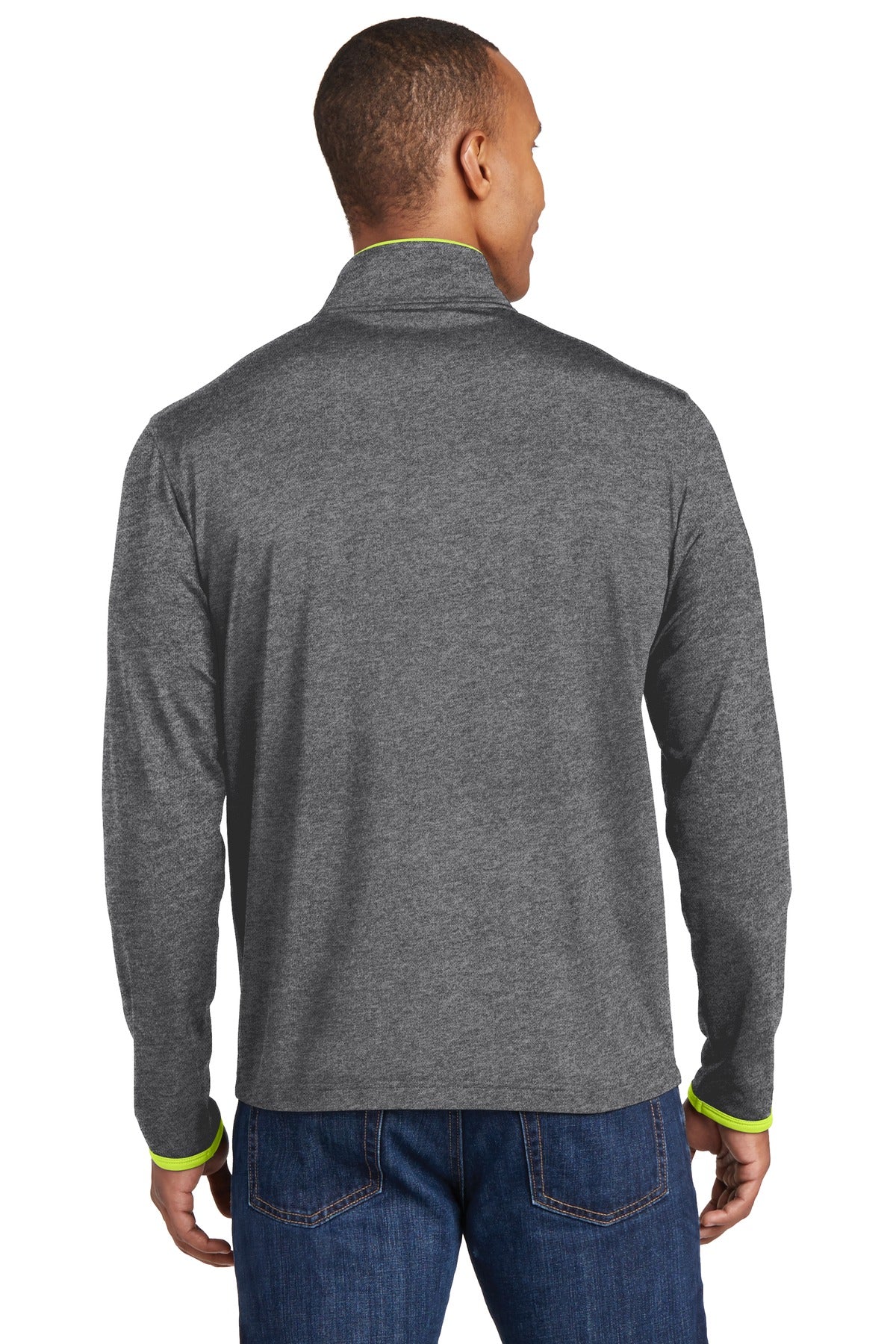 Sport-Tek Sport-Wick Stretch Contrast Full-Zip Jacket.  ST853 Charcoal Grey Heather/ Charge Green