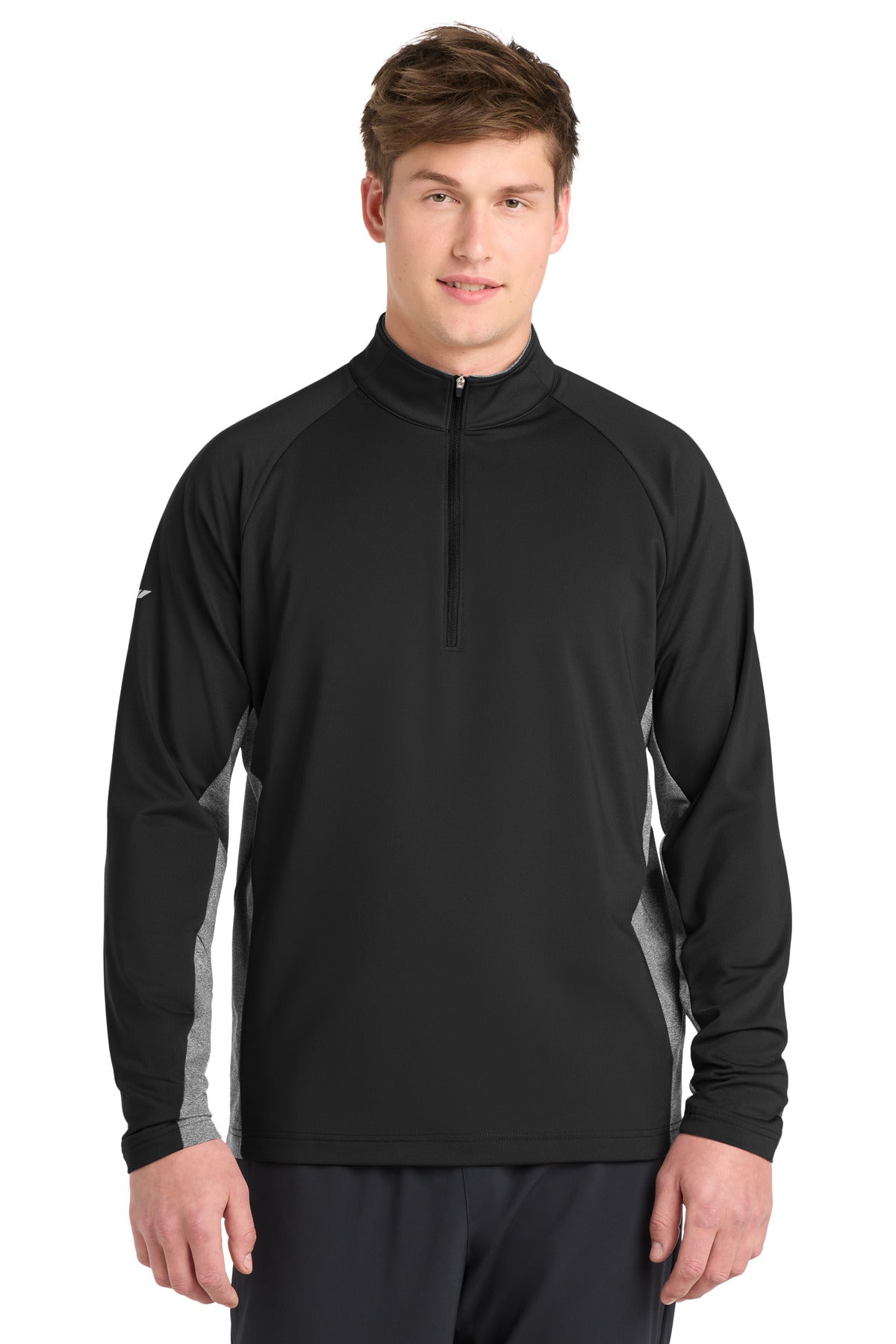 Sport-Tek Sport-Wick Stretch Contrast 1/4-Zip Pullover ST854 Black/ Charcoal Grey Heather