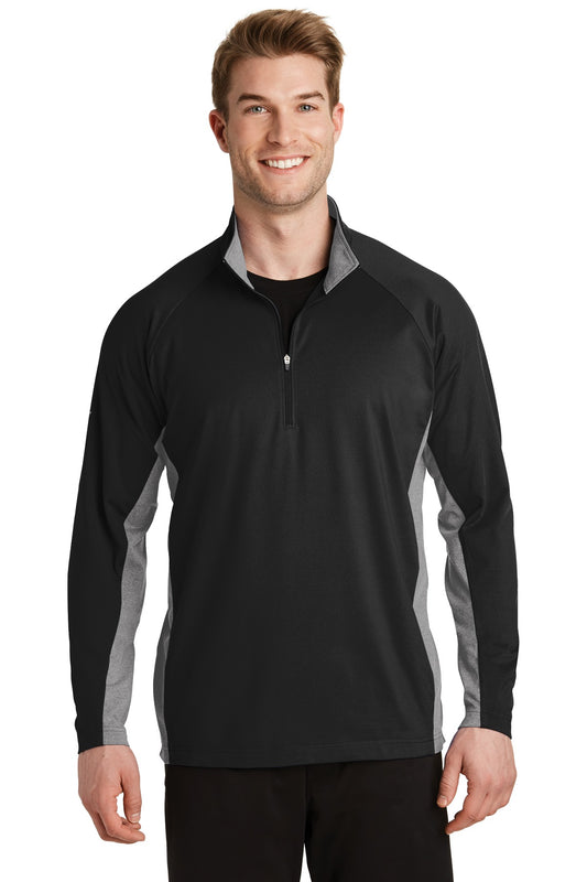 Sport-Tek Sport-Wick Stretch Contrast 1/4-Zip Pullover. ST854 Black/ Charcoal Grey Heather