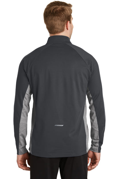 Sport-Tek Sport-Wick Stretch Contrast 1/4-Zip Pullover. ST854 Charcoal Grey/ Charcoal Grey Heather
