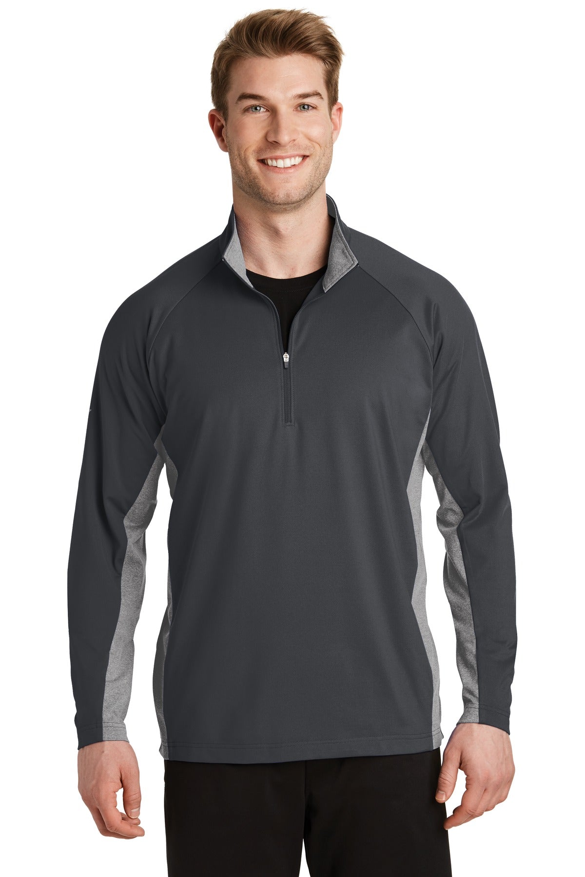 Sport-Tek Sport-Wick Stretch Contrast 1/4-Zip Pullover. ST854 Charcoal Grey/ Charcoal Grey Heather