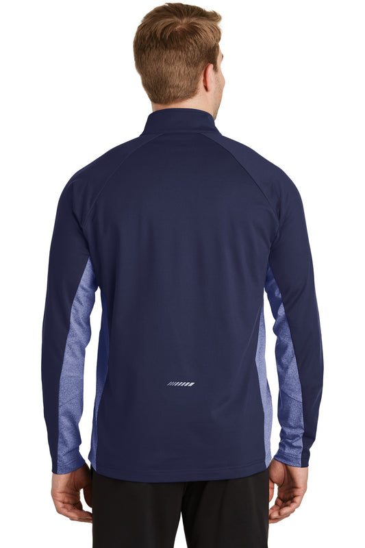 Sport-Tek Sport-Wick Stretch Contrast 1/4-Zip Pullover. ST854 True Navy/ True Navy Heather