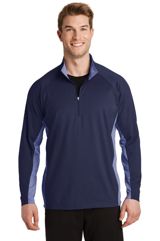 Sport-Tek Sport-Wick Stretch Contrast 1/4-Zip Pullover. ST854 True Navy/ True Navy Heather