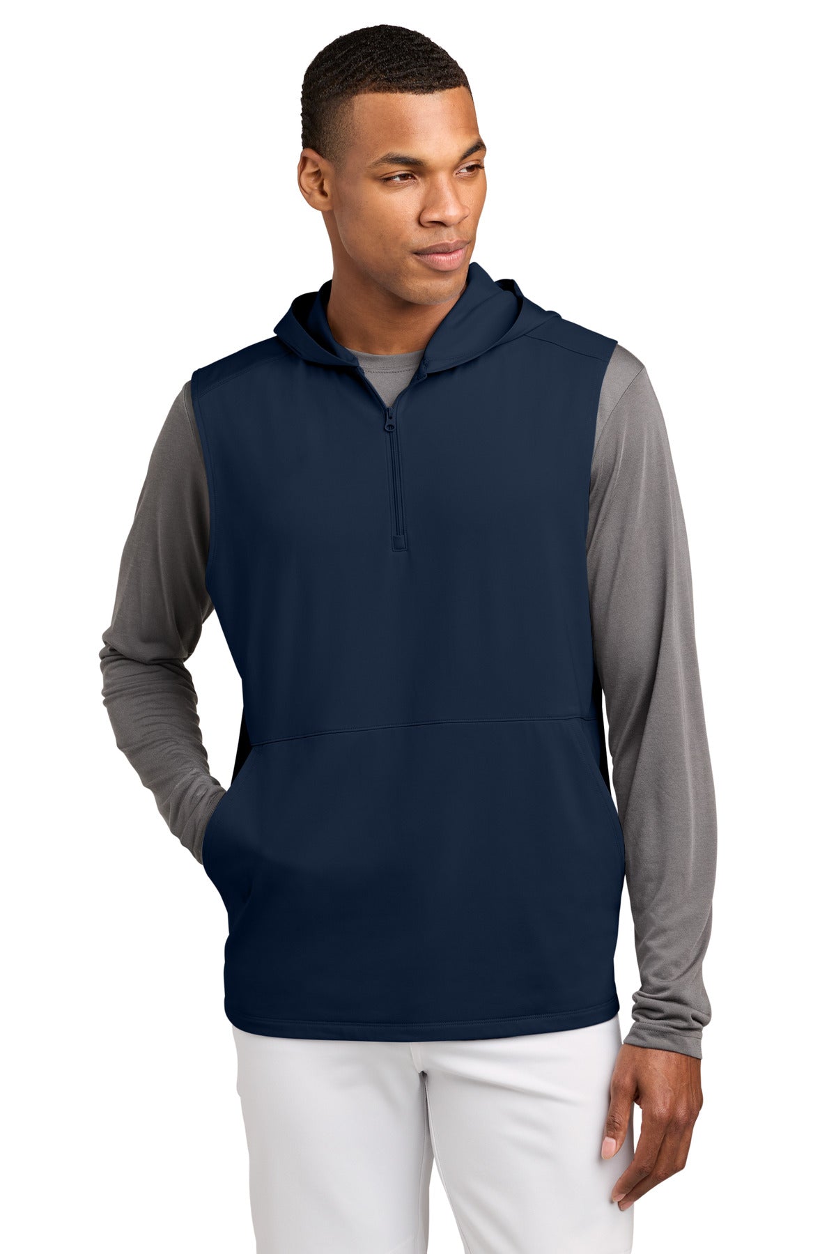Sport-Tek Sport-Wick Stretch Sleeveless Hooded 1/4-Zip ST858 True Navy