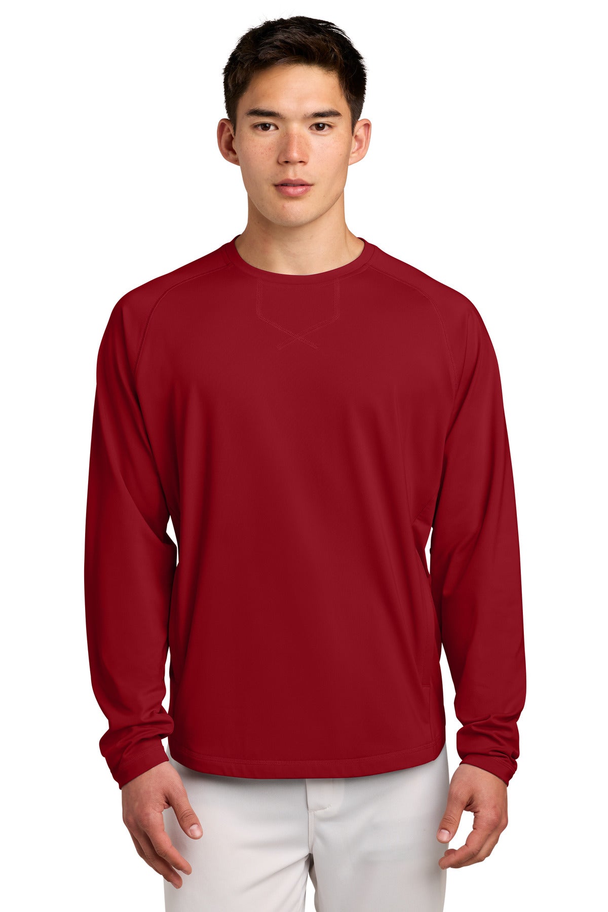 Sport-Tek Sport-Wick Stretch Pocketed Crewneck ST859 Deep Red