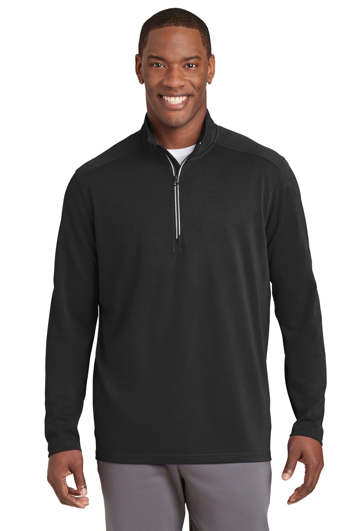 Sport-Tek Sport-Wick Textured 1/4-Zip Pullover.  ST860 Black