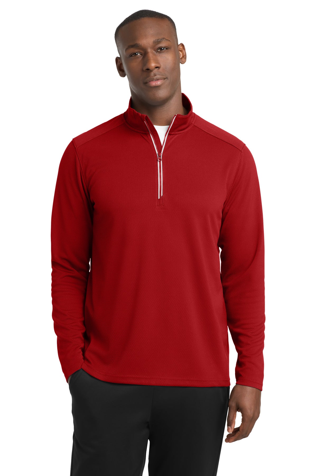 Sport-Tek Sport-Wick Textured 1/4-Zip Pullover ST860 Deep Red