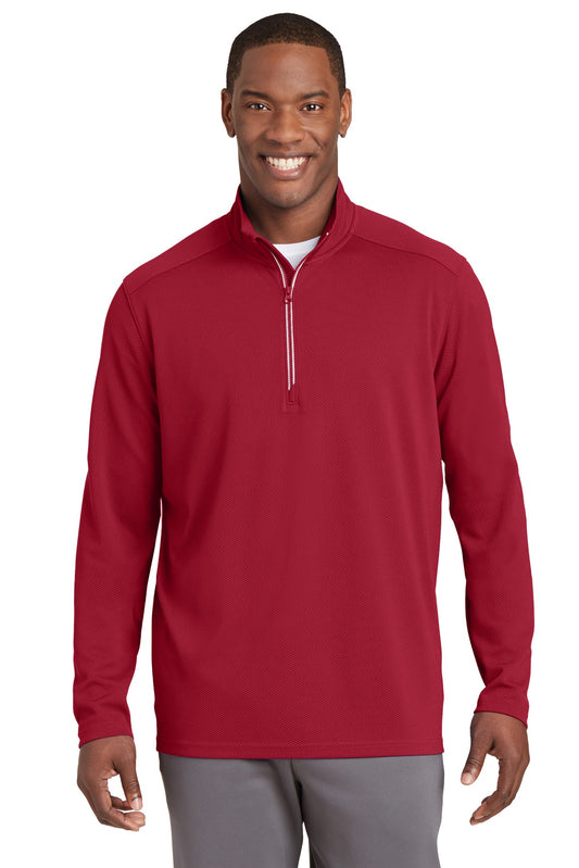 Sport-Tek Sport-Wick Textured 1/4-Zip Pullover.  ST860 Deep Red