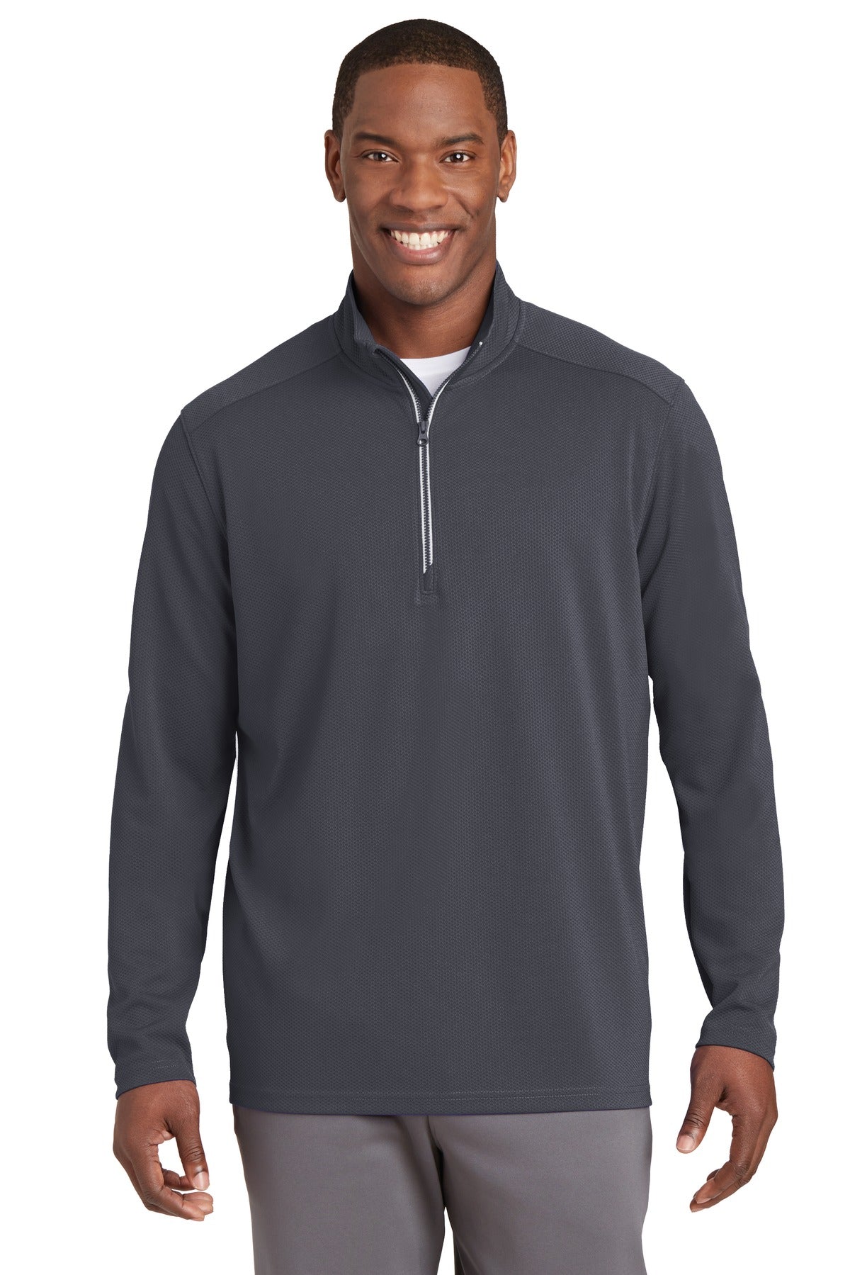 Sport-Tek Sport-Wick Textured 1/4-Zip Pullover.  ST860 Iron Grey