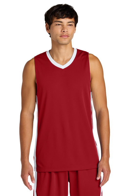 Sport-Tek Rival Basketball Rev Jersey ST900 Deep Red/ White