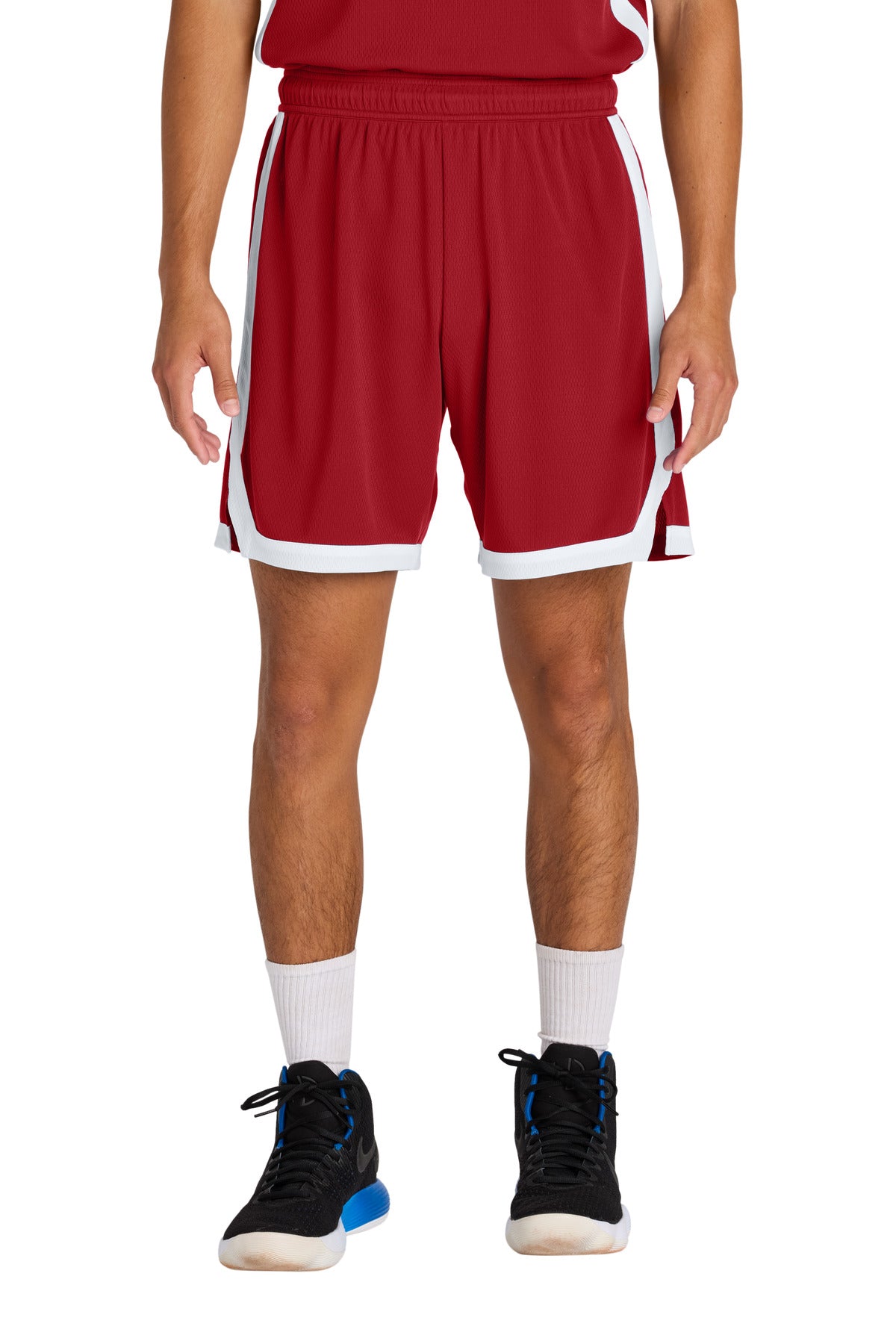Sport-Tek Rival Basketball 7 Short ST901 Deep Red/ White