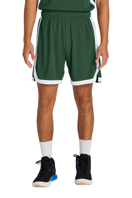 Sport-Tek Rival Basketball 7 Short ST901 Forest Green/ White