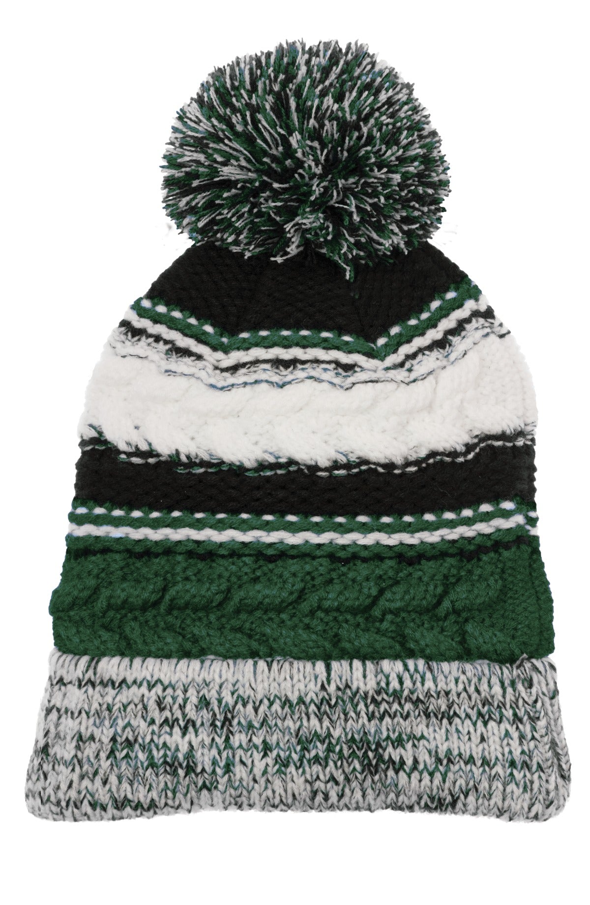 Sport-Tek Pom Pom Team Beanie STC21 Forest Green/ Black/ White
