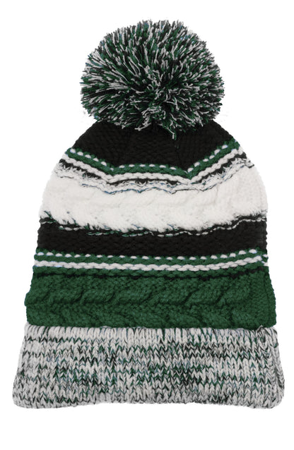 Sport-Tek Pom Pom Team Beanie STC21 Forest Green/ Black/ White