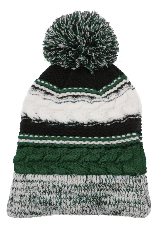 Sport-Tek Pom Pom Team Beanie STC21 Forest Green/ Black/ White