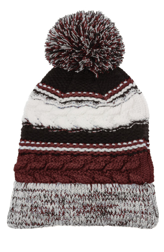 Sport-Tek Pom Pom Team Beanie STC21 Maroon/ Black/ White