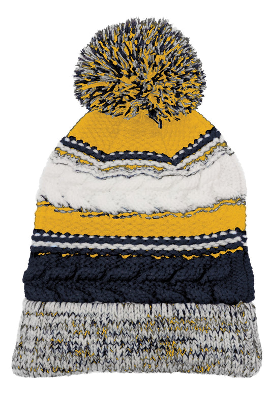 Sport-Tek Pom Pom Team Beanie STC21 True Navy/ Gold/ White