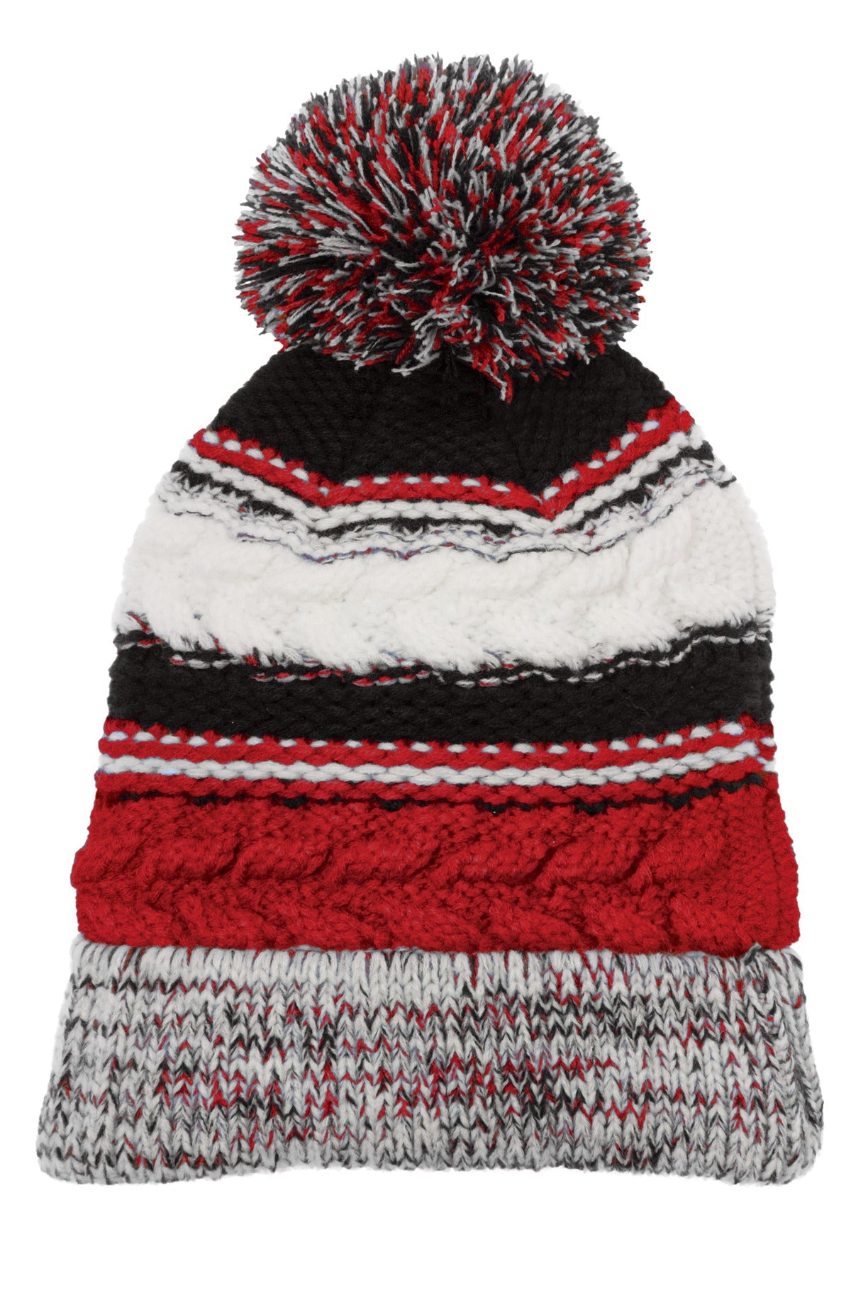 Sport-Tek Pom Pom Team Beanie STC21 True Red/ Black/ White