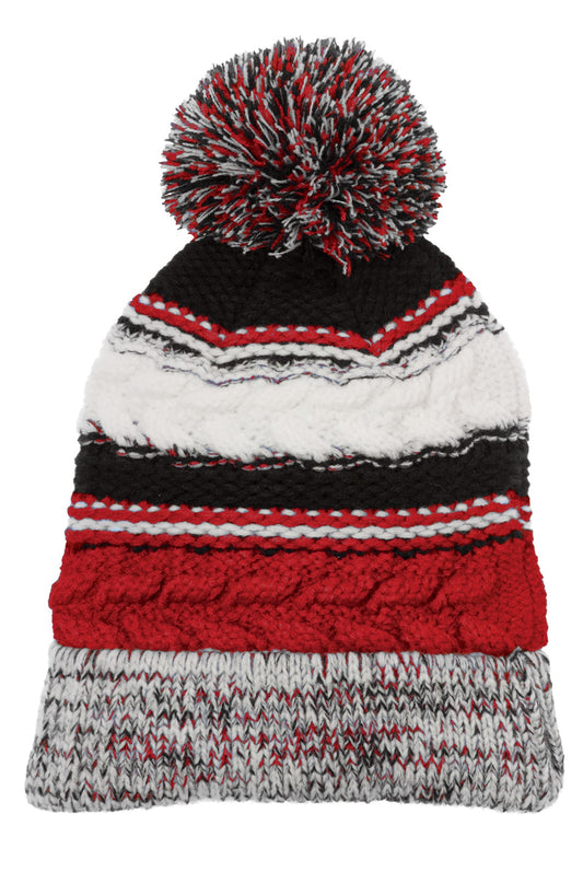Sport-Tek Pom Pom Team Beanie STC21 True Red/ Black/ White