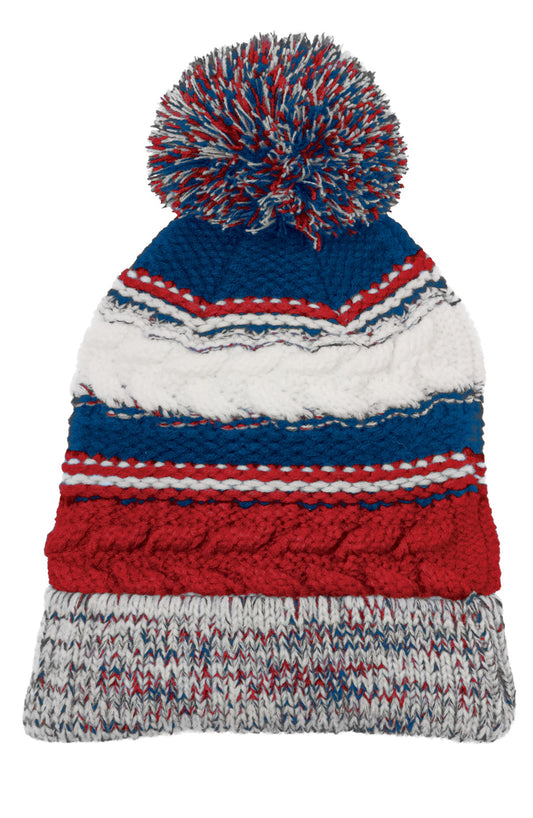 Sport-Tek Pom Pom Team Beanie STC21 True Red/ True Royal/ White