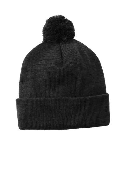 Sport-Tek Solid Pom Pom Beanie STC37 Black