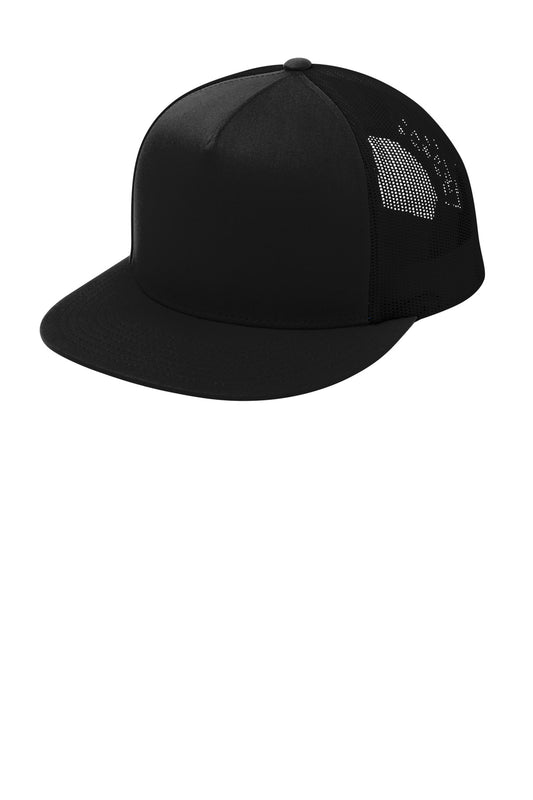 Sport-Tek YP Classics 5-Panel Classic Trucker Mesh Back Cap STC38 Black/ Black