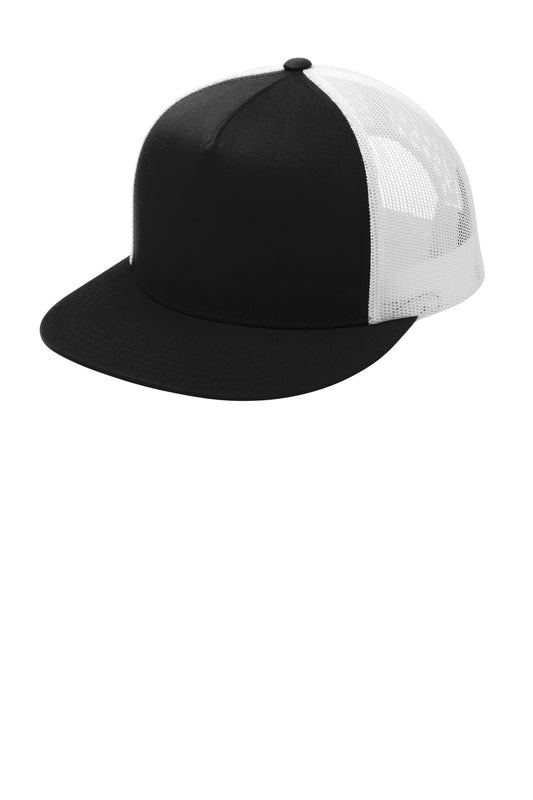 Sport-Tek YP Classics 5-Panel Classic Trucker Mesh Back Cap STC38 Black/ White