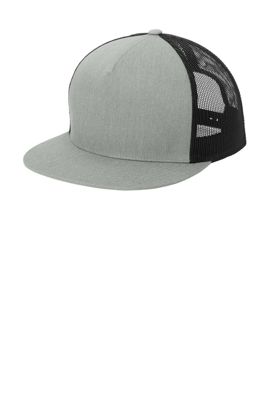 Sport-Tek YP Classics 5-Panel Classic Trucker Mesh Back Cap STC38 Heather Grey/ Black