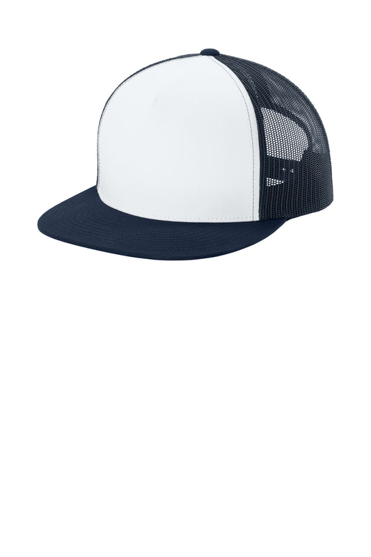Sport-Tek YP Classics 5-Panel Classic Trucker Mesh Back Cap STC38 White/ True Navy/ True Navy