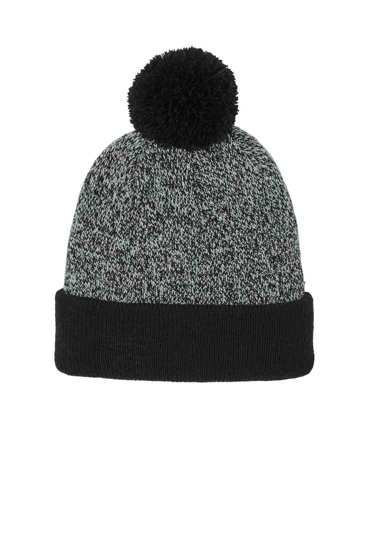Sport-Tek Halftime Heather Pom Beanie STC68 Black/ Silver