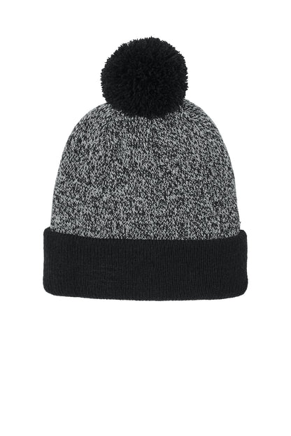 Sport-Tek Halftime Heather Pom Beanie STC68 Black/ Silver