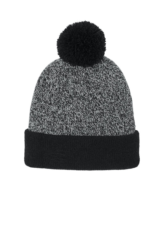 Sport-Tek Halftime Heather Pom Beanie STC68 Black/ Silver