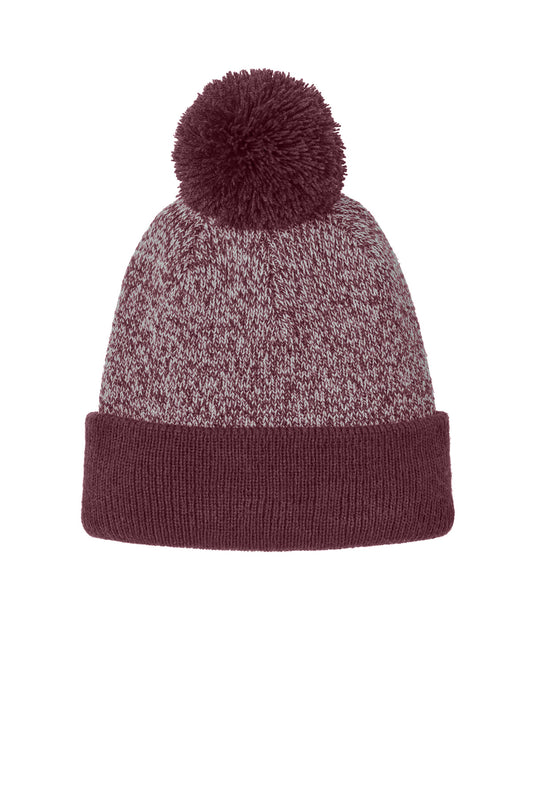 Sport-Tek Halftime Heather Pom Beanie STC68 Maroon/ Silver