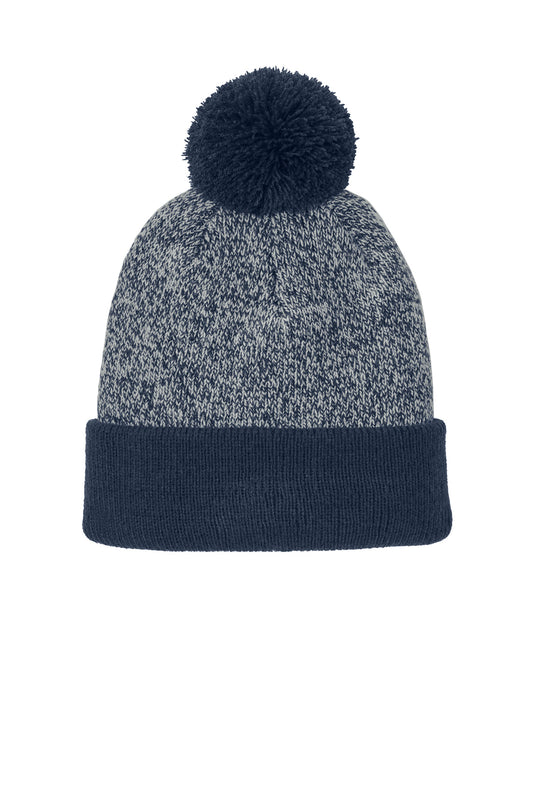 Sport-Tek Halftime Heather Pom Beanie STC68 True Navy/ Silver