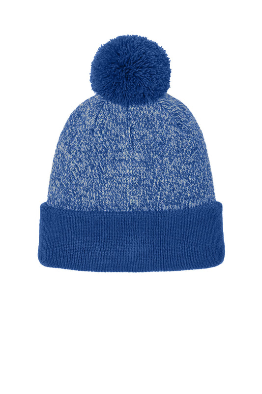 Sport-Tek Halftime Heather Pom Beanie STC68 True Royal/ Silver