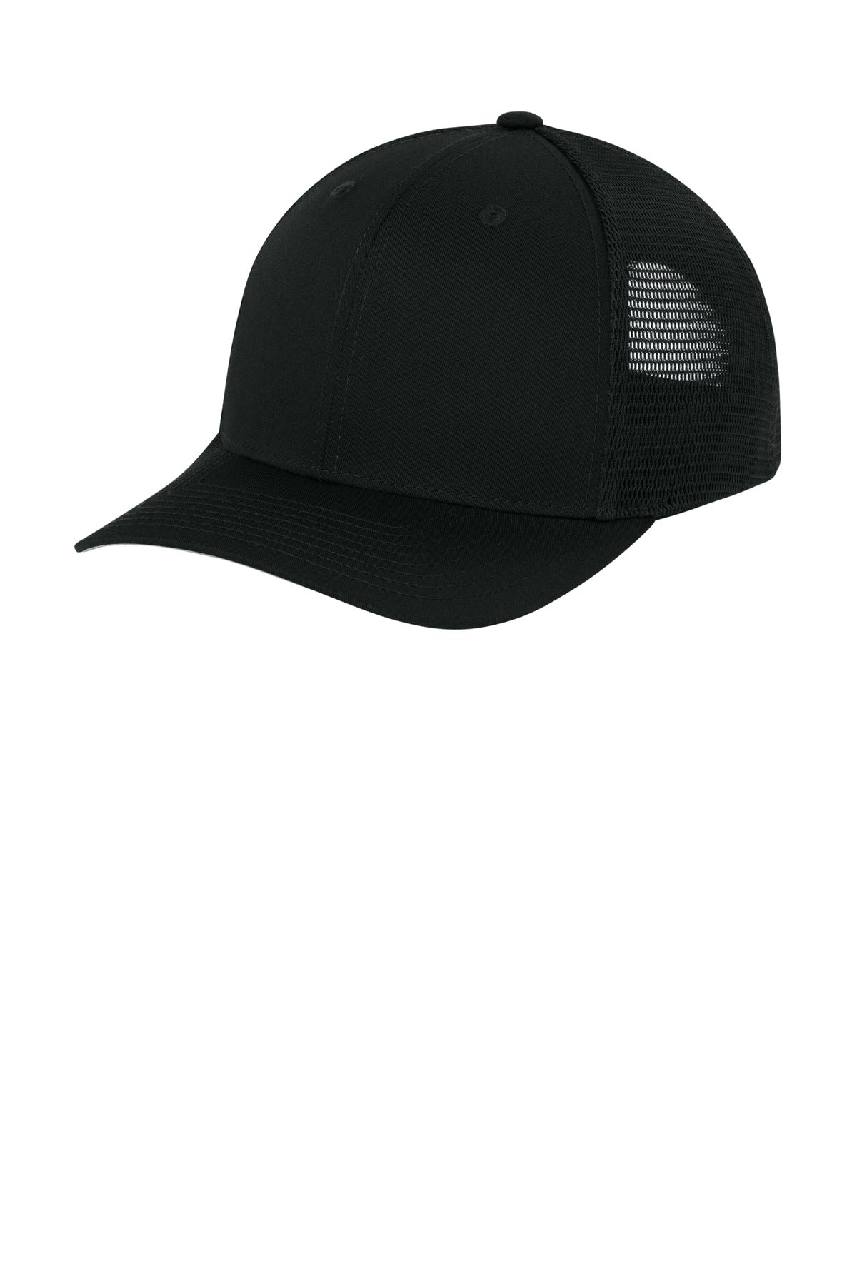 Sport-Tek Stretch-Tek Snapback Trucker Cap STC74 Black/ Black