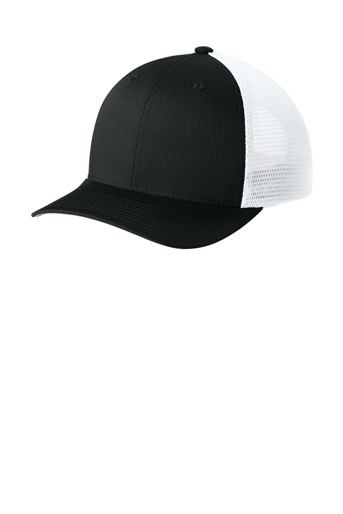 Sport-Tek Stretch-Tek Snapback Trucker Cap STC74 Black/ White